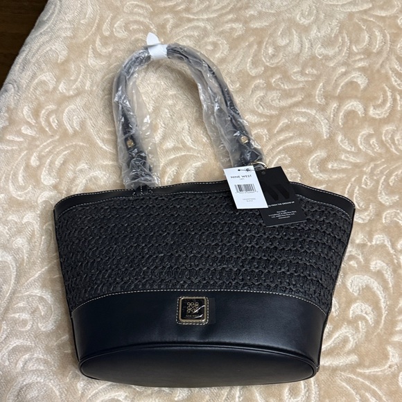 Nine West Black Textured Tote Bag